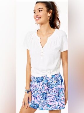 Lilly Pulitzer Colette Mini Skort Pink Blue Tropical Print Resort Summer Size M